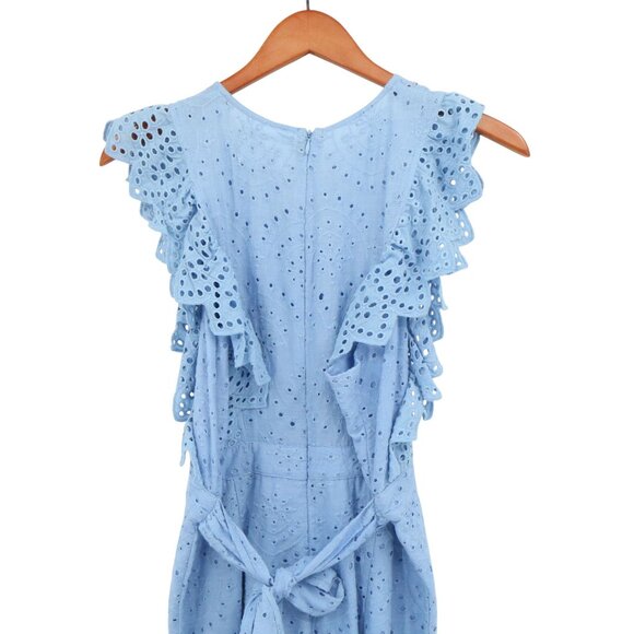 Built by Dreamers Ruffle Sleeve Eyelet Blue Pant Jumpsuit M - Picture 5 of 5